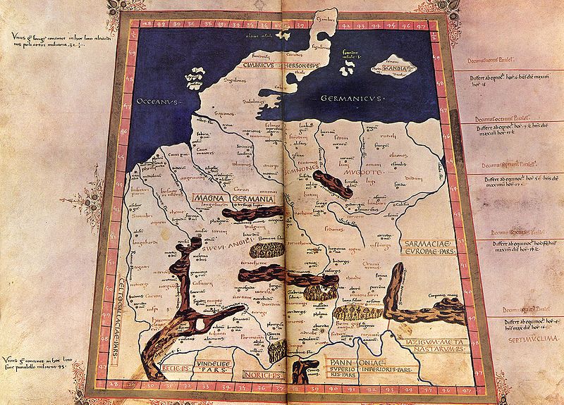 Karte der Ptolemaeus / Aufruf der Homepage zum Thema Rmer und Kelten