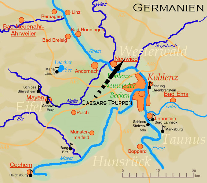 Rheinüberquerung von Cäsar in der Höhe von Neuwied.