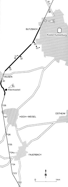 Der Limes zwischen dem Kastell Langenhain und Butzbach (Kastell Hunnenburg und Degerfeld).