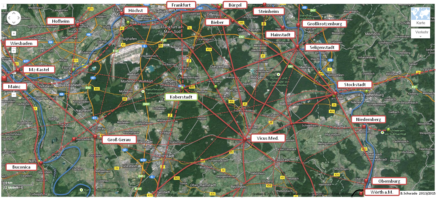 Straßennetz der Römer im Rhein-Main Gebiet (rund um Groß-Gerau und Dieburg)