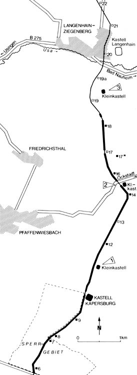 Der Limes zwischen dem Kastell Kapersburg und dem Kastell in Langenhain.