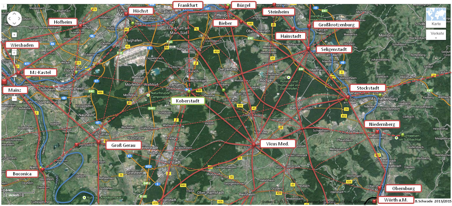 Straennetz der Rmer im Rhein-Main Gebiet (rund um Gro-Gerau und Dieburg)